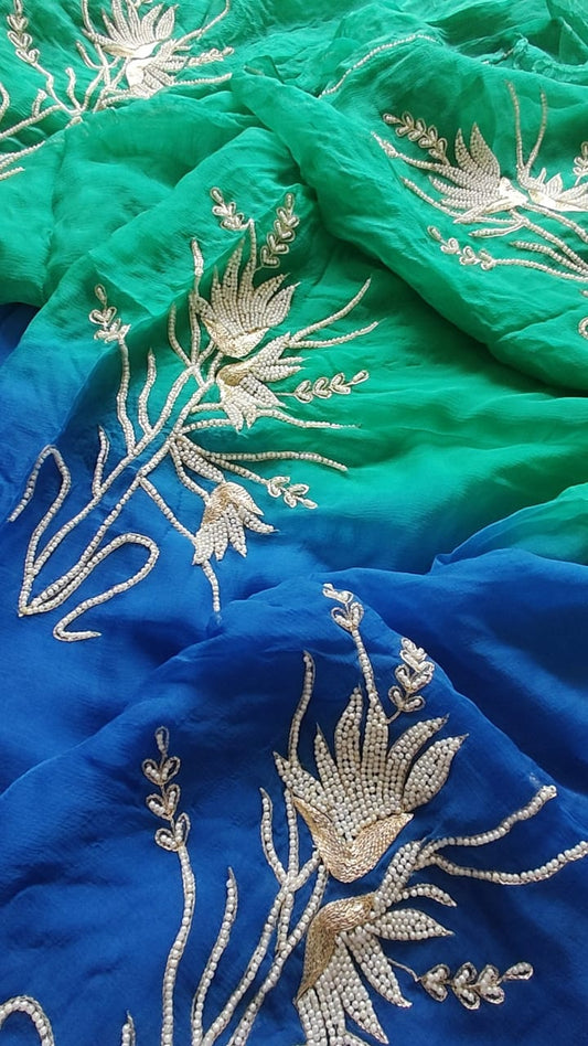 Pure Diamond Chiffon Hand Work  Work Saree.