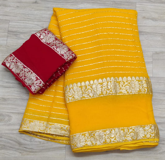 Pure Georgette Zari Weaving Saree with Blouse.