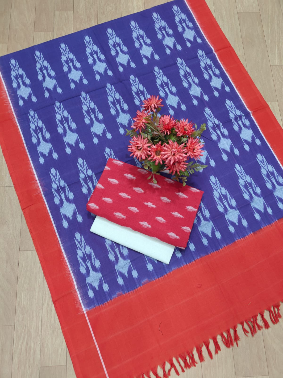 Beautiful Pure Cotton Double Ikkat Unstitched Suit.
