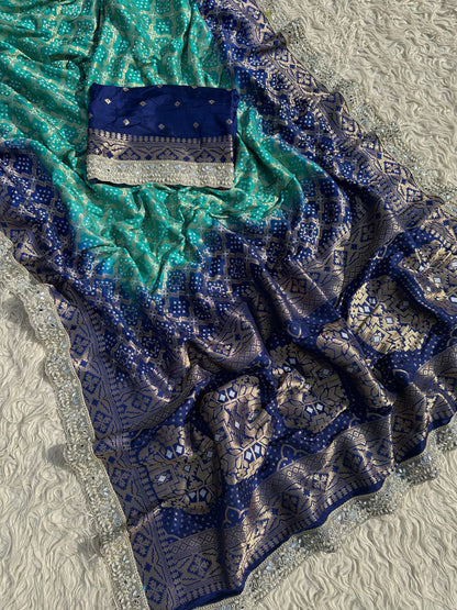 Banarasi Bandhej Silk Zari Work Saree With Blouse.