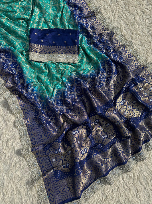 Banarasi Bandhej Silk Zari Work Saree With Blouse.