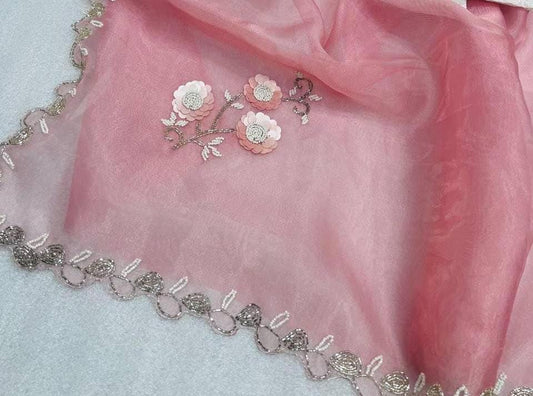 Beautiful Pure Diamond Chiffon Hand Work Saree