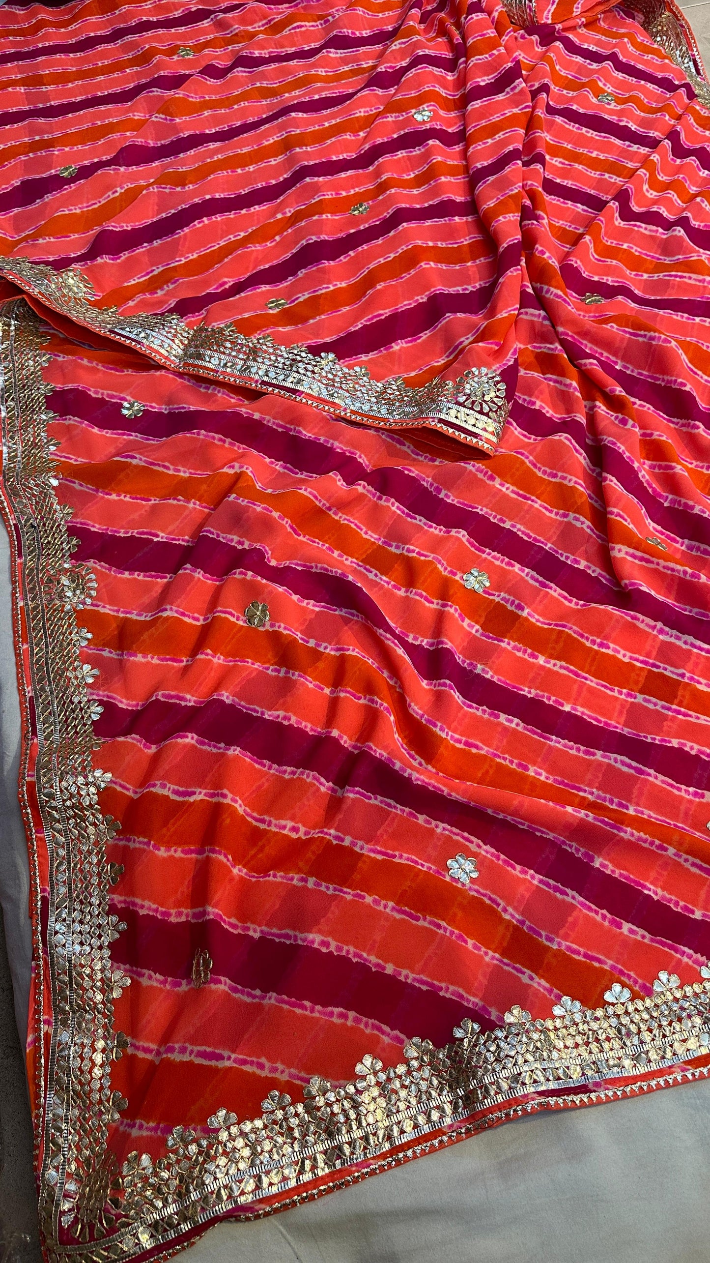 Georgette Leheriya Hand Work Gota Patti Saree