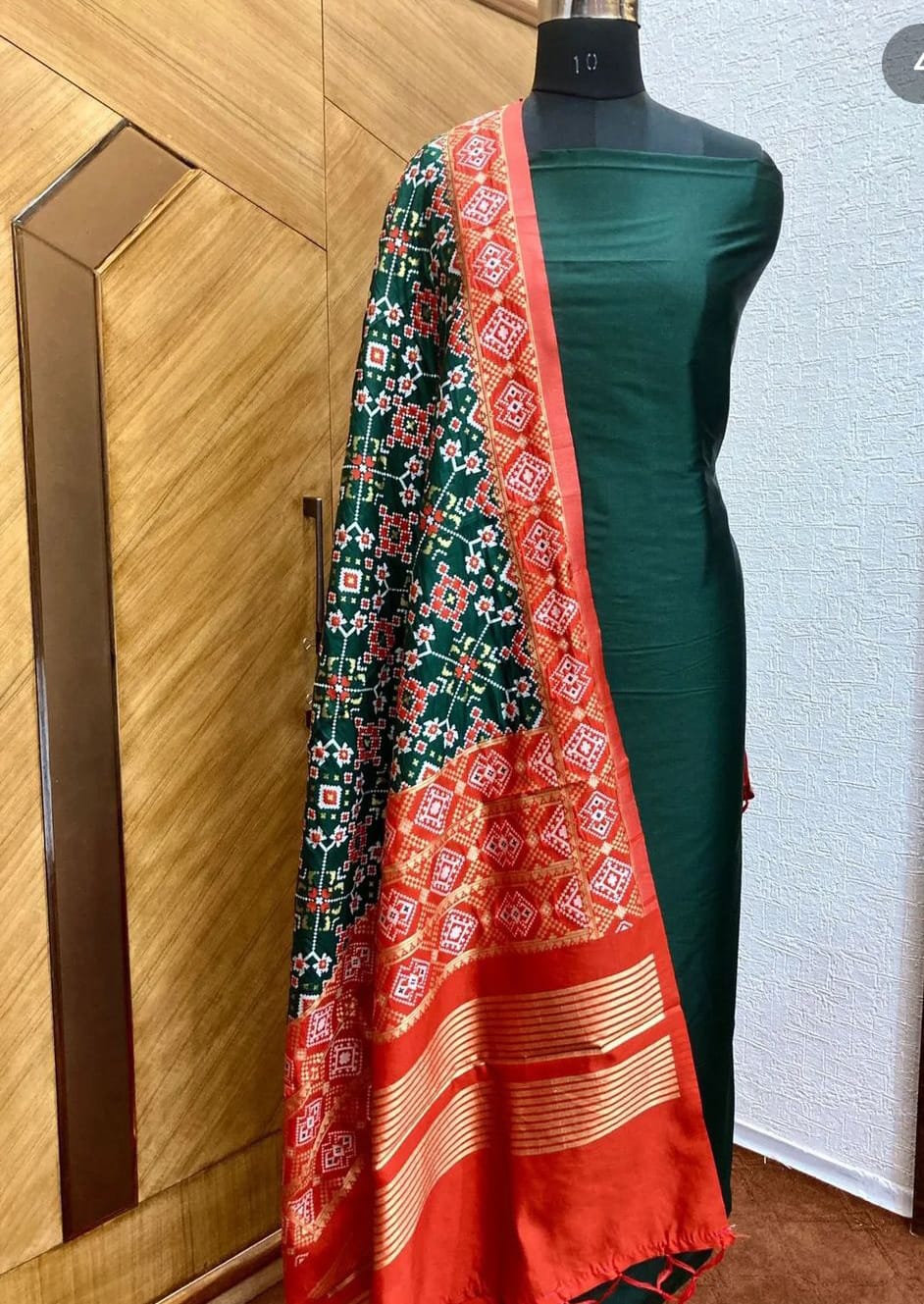 Banarasi Plain Silk Unstitched Suit with Patola Silk Dupatta