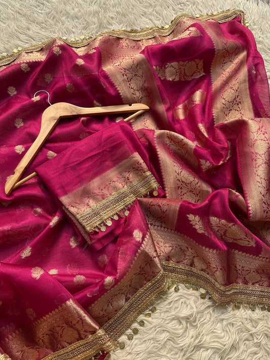 Banarasi most trending tissue Saree With beautiful coins lace