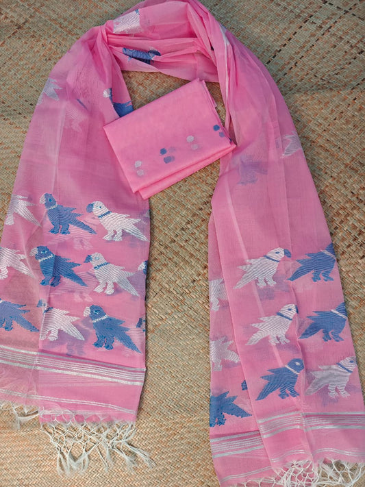 Pure Muslin Jamdani Unstitch Suit.