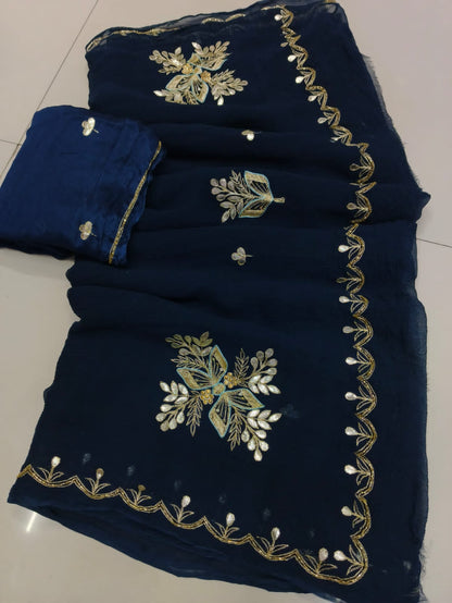 Pure Diamond Chiffon Handwork Gota Patti Saree