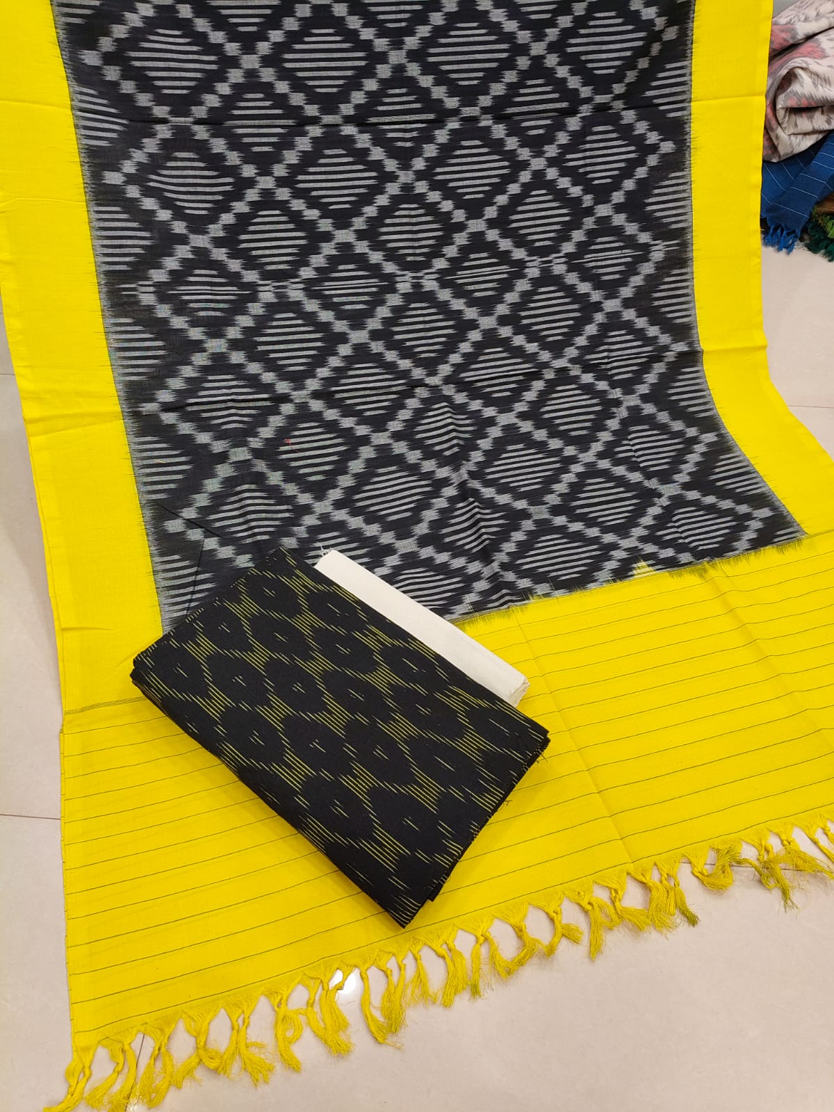 Pure Double Ikkat Cotton Unstitched Suit.