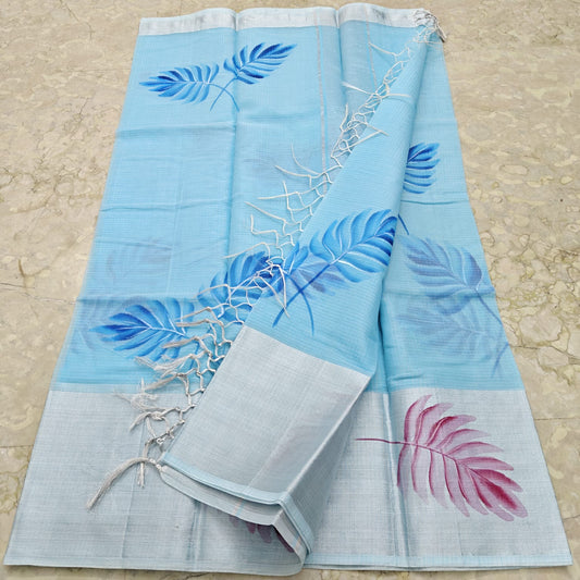Pure Kota Doriya Hand Brush Painted Saree.
