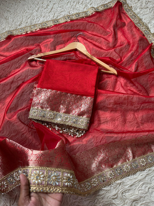 Banarasi Tissue lace Work Soft Silk Saree.