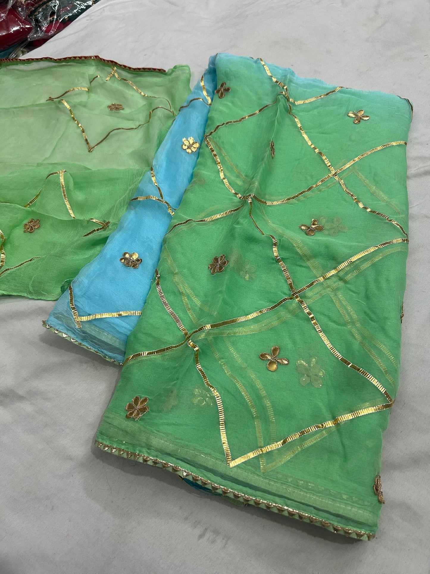 Pure Dimond Chiffon Gota Jaal Saree Blouse.