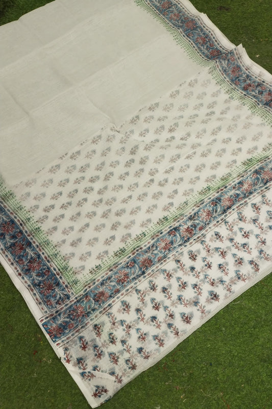 Kota Doria Hand Block Printed Sarees