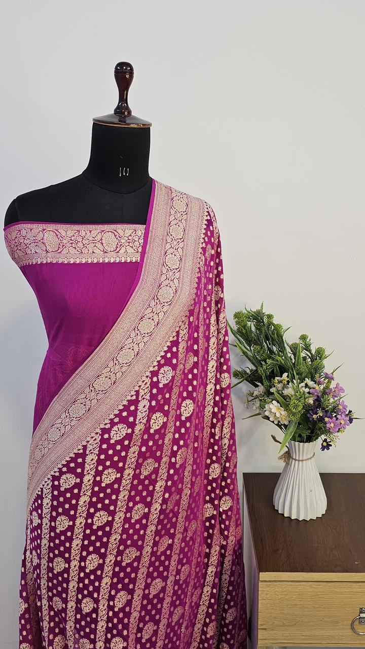 Pure Handloom Khaddi Georgette Saree Zari Work.