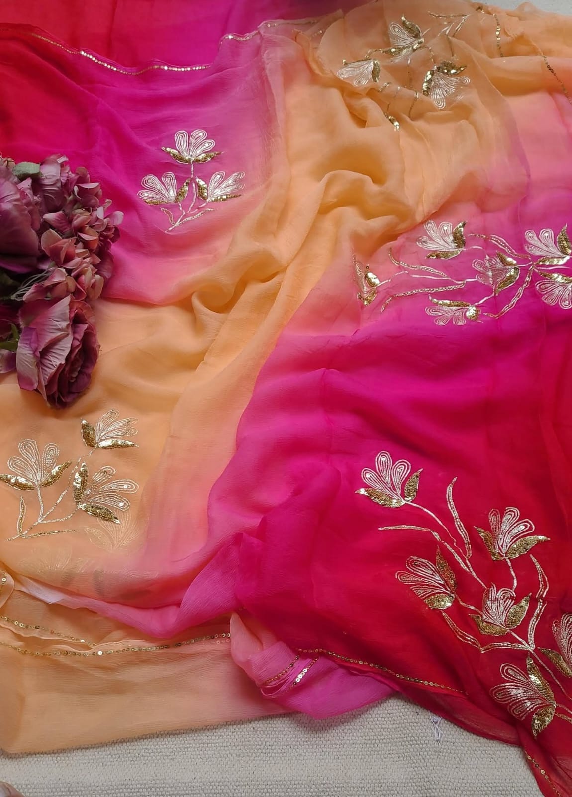 Pure Diamond Chiffon Hand Work Saree.
