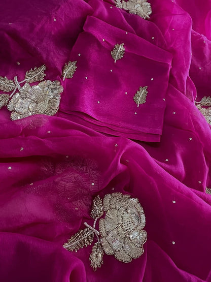 Pure Diamond Chiffon sequence Hand Work Saree.