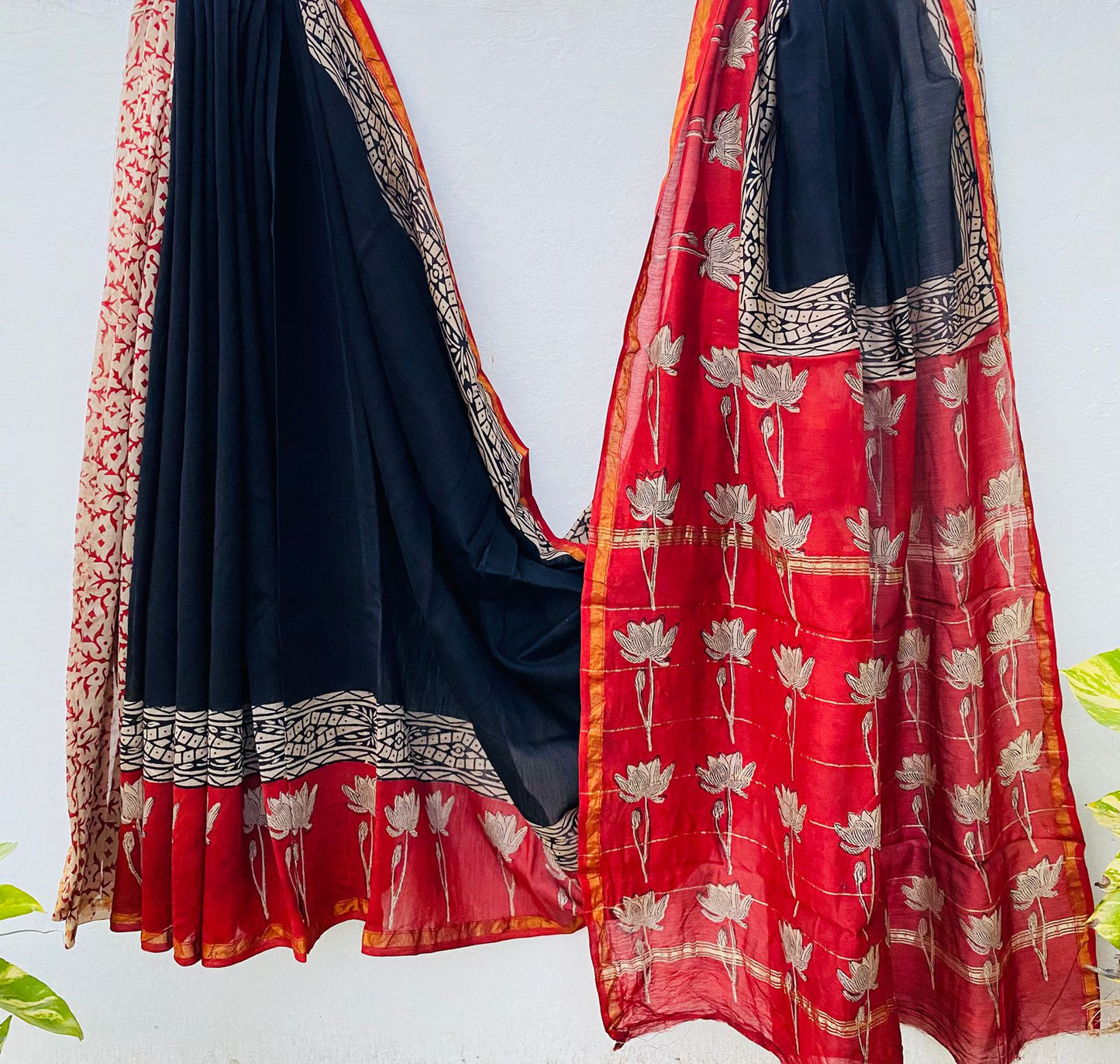 Pure Chanderi Silk Hand-block Printed Saree.