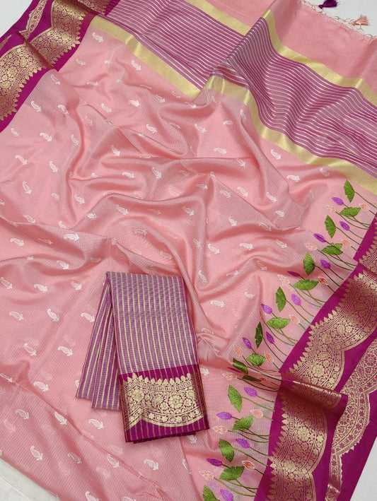 Beautiful Soft Silk Kota Doria Zari & Embroidery  Work Saree