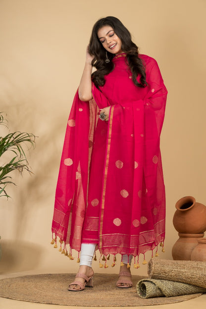 Pure Maheswari Silk Cotton Handwoven Unstitch Suit.