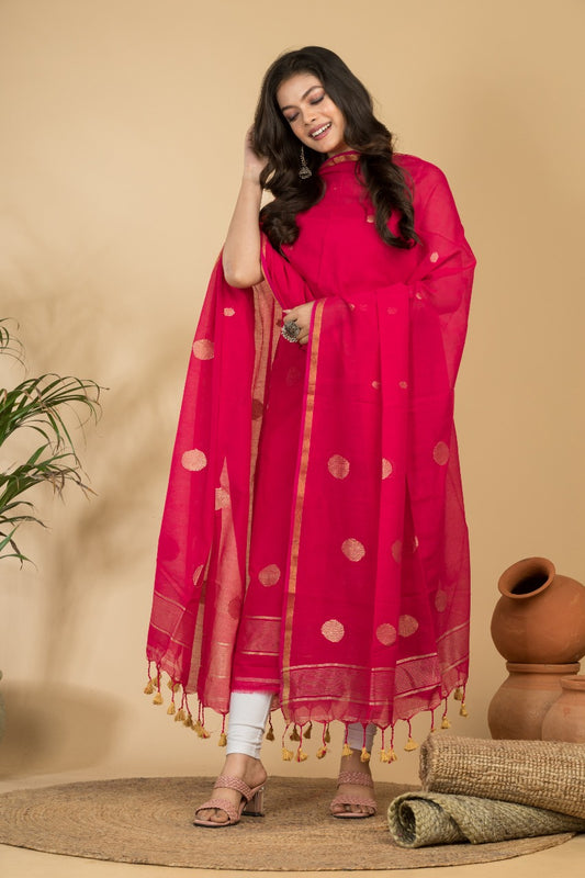 Pure Maheswari Silk Cotton Handwoven Unstitch Suit.