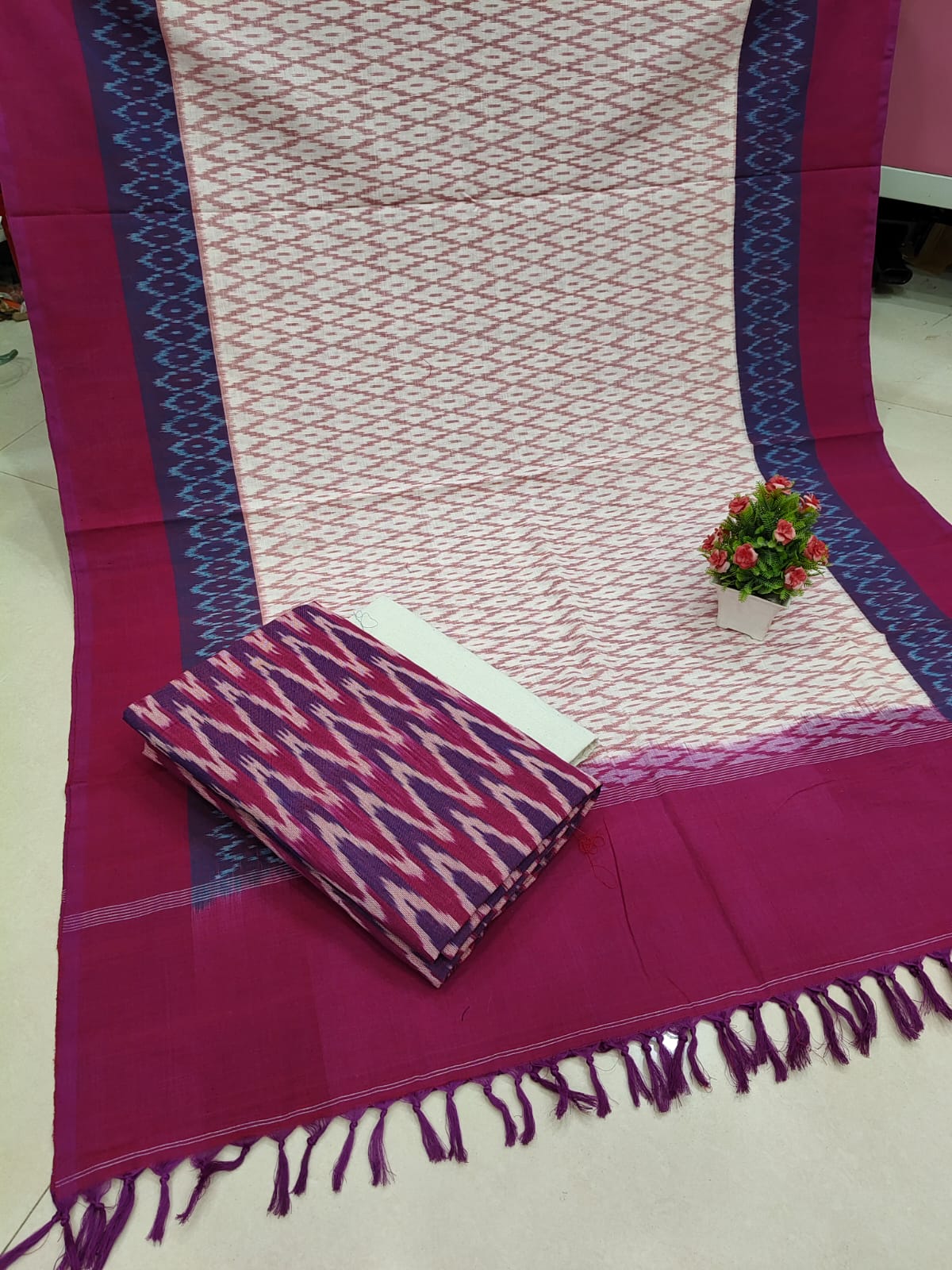 Pure Double Ikkat Cotton Unstitched Suit.