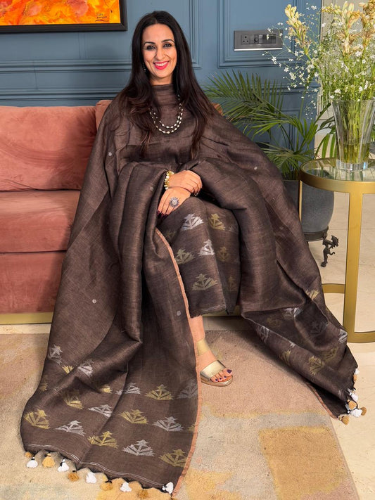 Pure Linen Jamdani Unstitch Suit.