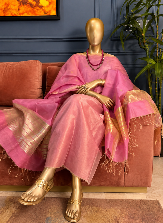 Pure Maheswari Silk Cotton Handwoven Unstitch Suit.