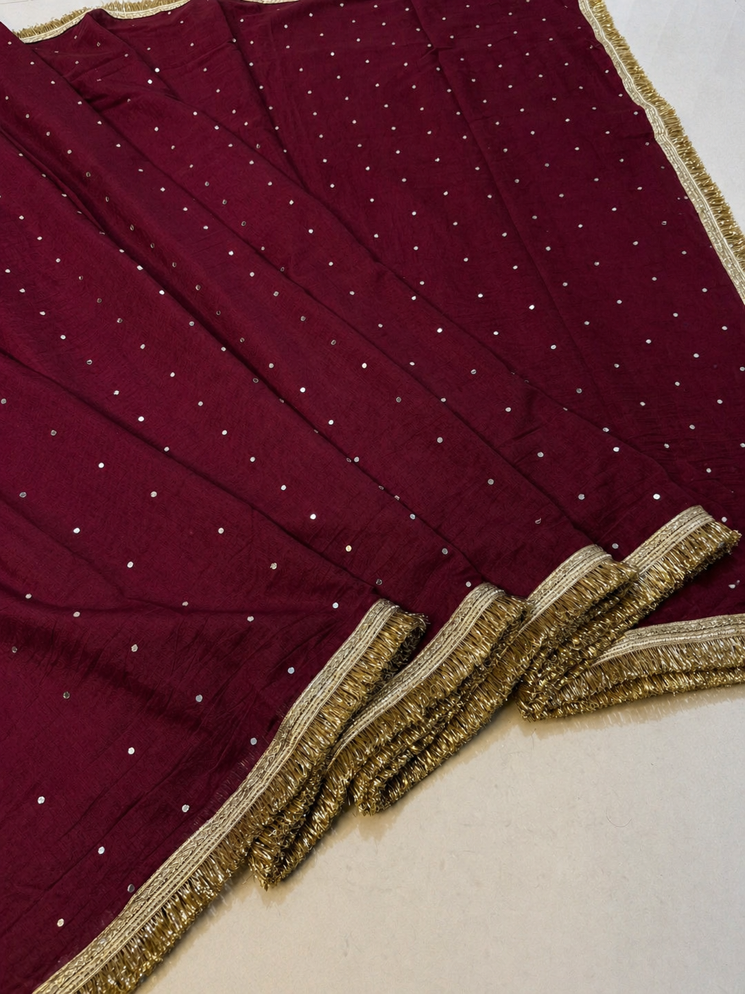 Banarasi Cotton Very soft Silk Saree with Mirror and Lace Work.