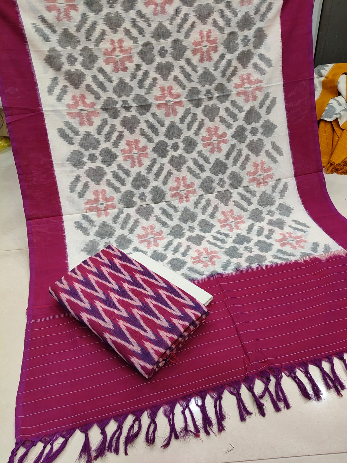 Pure Cotton Double Ikkat Unstitched Suit.
