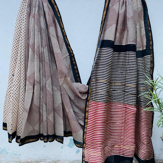 Pure Chanderi Silk Hand-block Printed Saree.