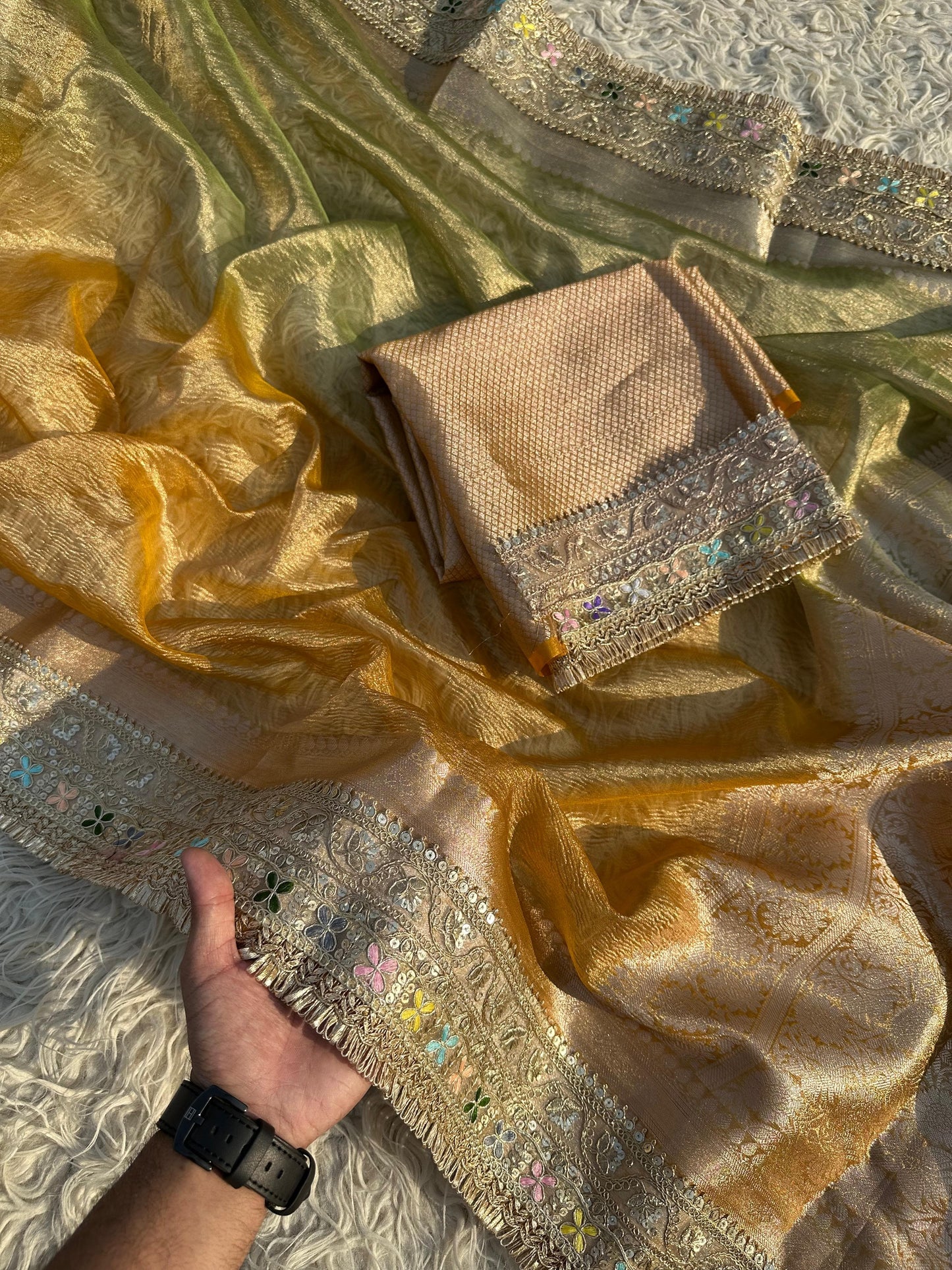 Banarasi Tissue Crush Silk Lace Work Saree