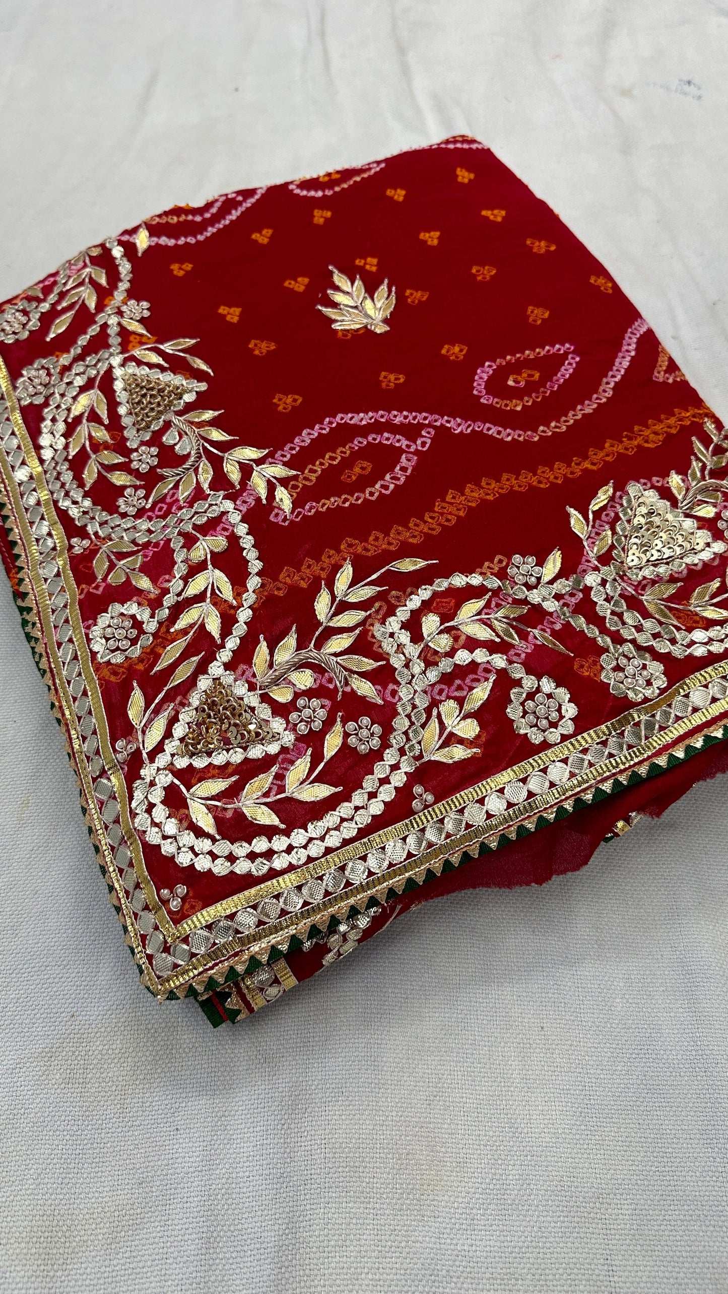 Pure rai Bandhej saree with pure gotapatti handwork