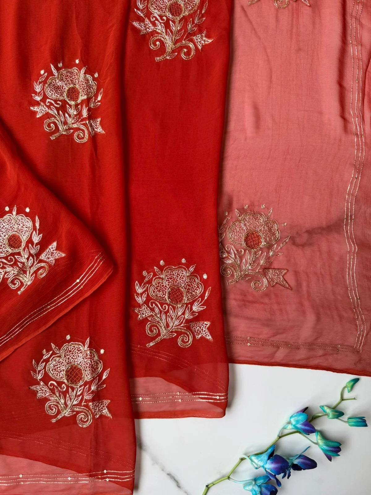 Pure Diamond Chiffon Hand Work Saree.