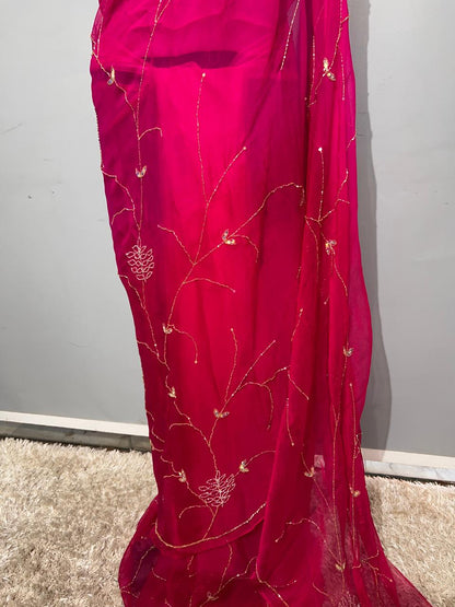 Beautiful Rose Pure Chiffon full kardana Jaal Work Saree