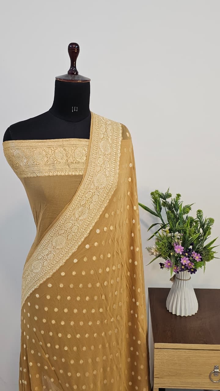 Pure Handloom Khaddi Georgette Saree Zari Work.