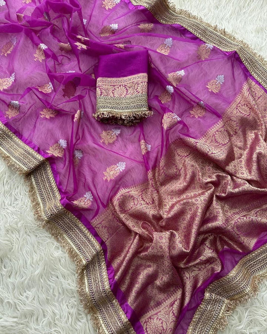 Banarasi Kora Organza Dybel Saree with Fancy Lace Work Border