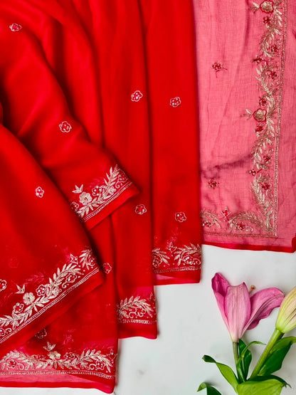 Pure Diamond Chiffon Hand Work Saree.