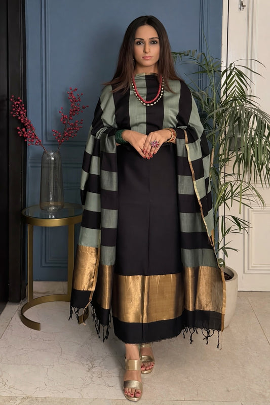 Pure Maheswari Silk Cotton Handwoven Unstitch Suit.