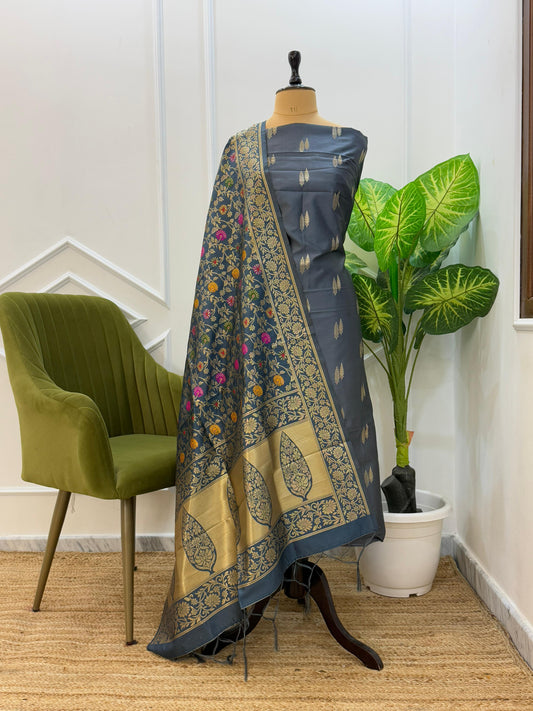 Banarasi Zari Work Unstitched Suit with Dupatta.