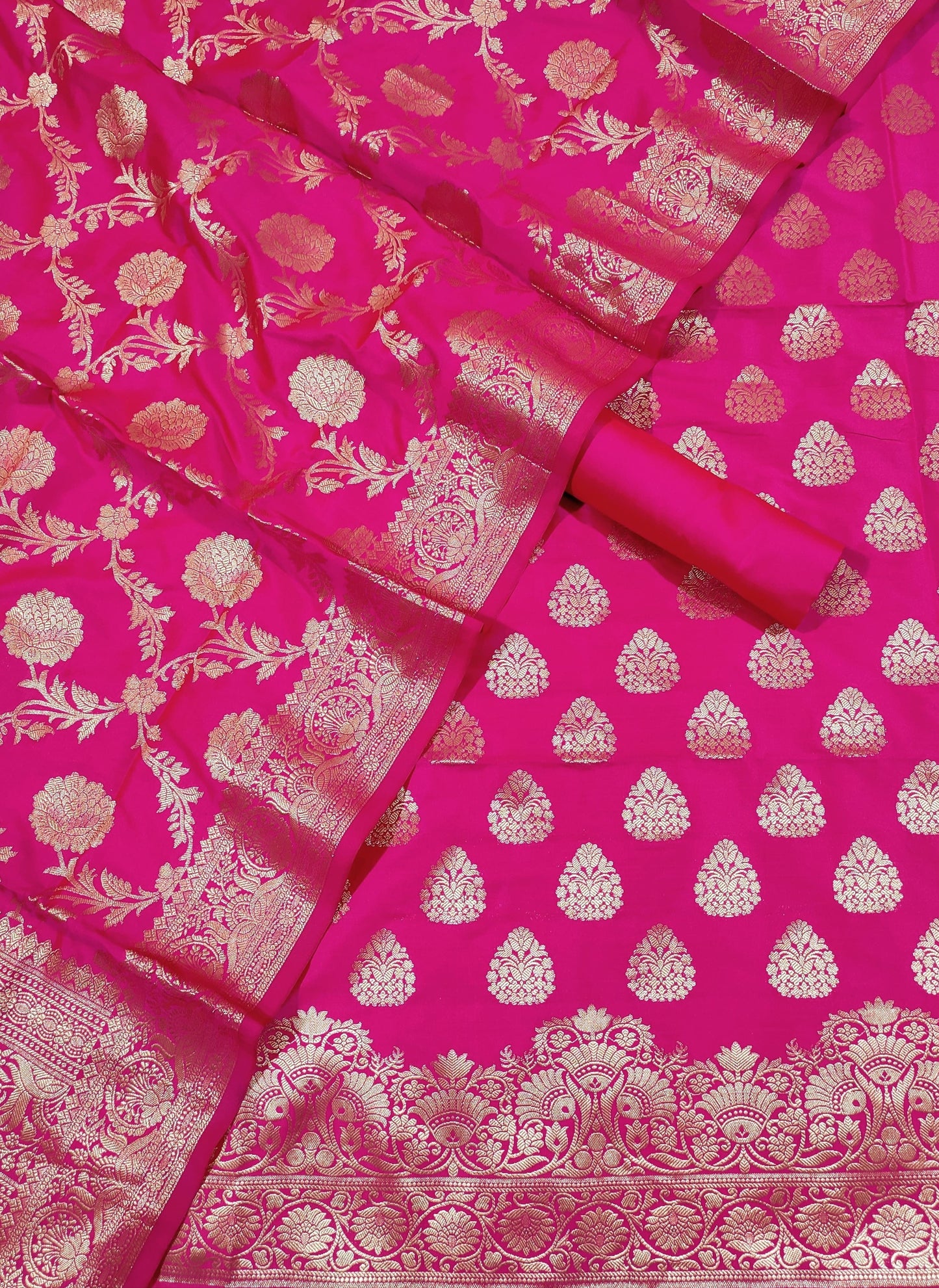 Banarasi Katan Silk Zari Work Unstitched Suit with Dupatta