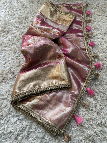 Banarasi Glass Tissue Soft Saree with Embroidery Meenakari work