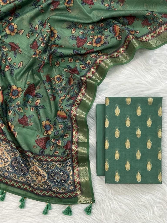 Banarasi Zari Work Unstitched Suit with Digital Printed Dupatta