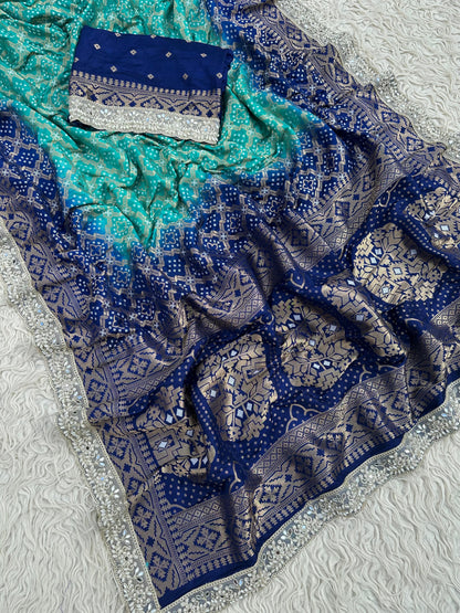 Banarasi Bandhej Silk Zari Work Saree With Blouse.