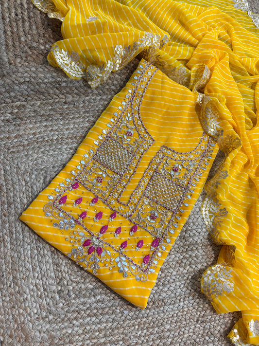 Georgette Gota pati Hand Work Unstitched Suit With Dupata.