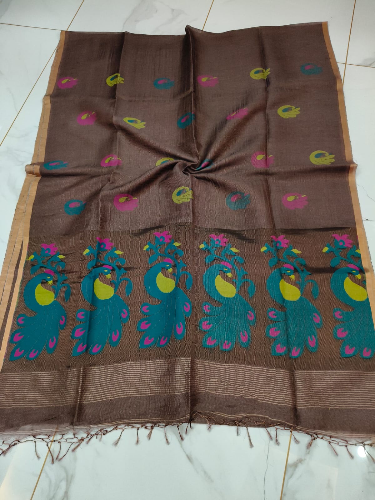 Pure Linen Tissue Saree with Blouse.