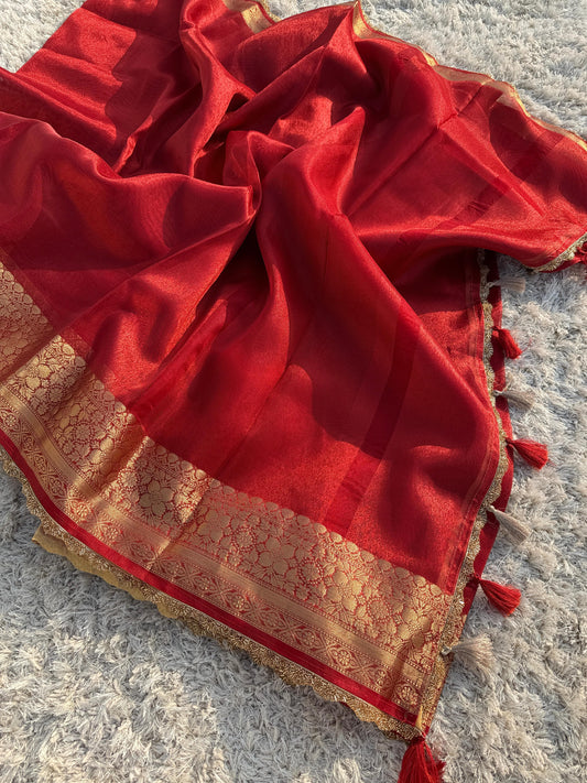 Banarasi Tissue Silk Saree with Heavy Lace Work