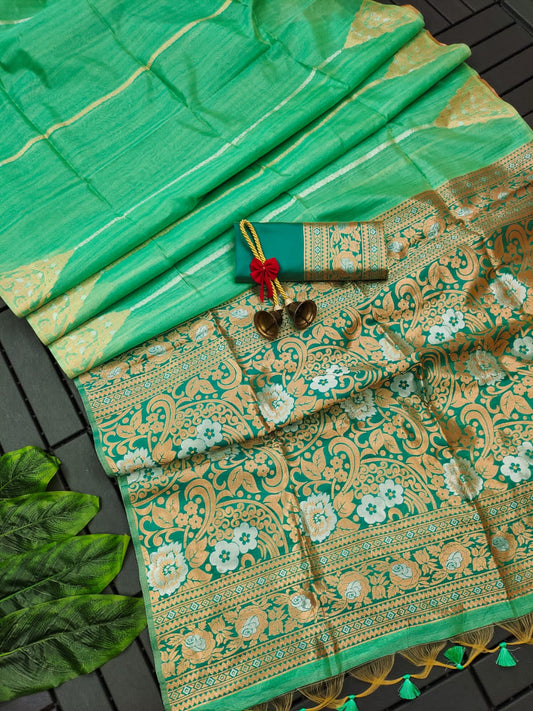 Tussar Silk Saree With Contrast Blouse