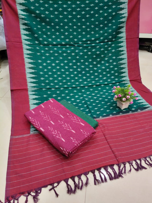 Pure Double Ikkat Cotton Unstitched Suit.