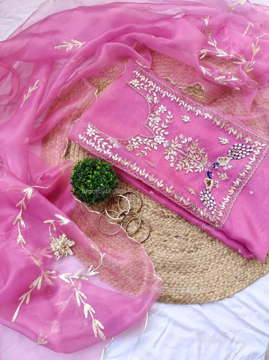 Pure Organza Hand Work Unstitched Suit.