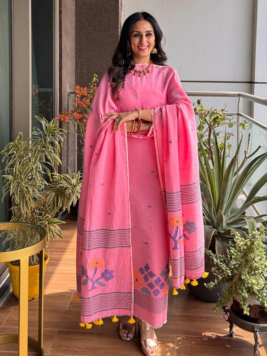 Pure Cotton Jamdani Unstitch Suit.