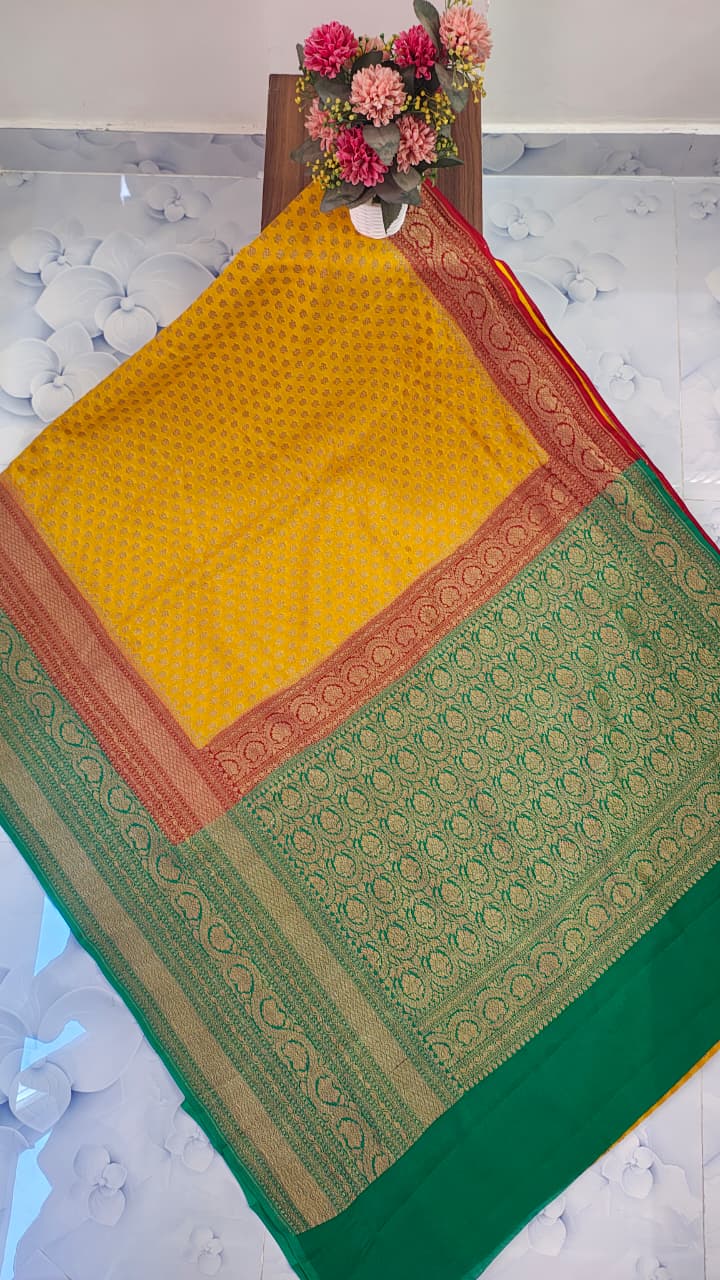Pure Handloom Khaddi Georgette Saree Zari Work.
